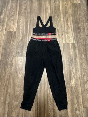 Calvin Klein Black and Red Joggers and Sports Bra Set with Logo